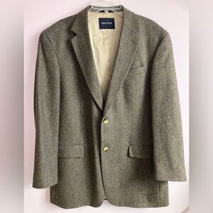 Men’s 100% Wool Blazer, 42L, Herringbone, Sage, by Nautica, Prof/Business